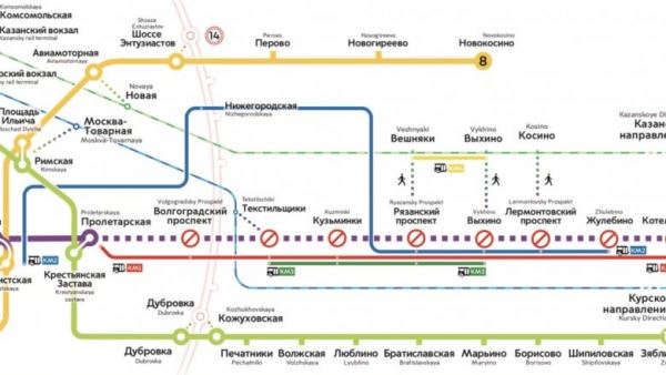 Участок фиолетовой ветки метро между станциями «Пролетарская» и «Котельники» закрыт по 10 апреля